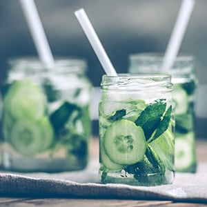 Many detox water recipes, like the cucumber mint detox water pictured here, are a healthy and delicious way to nourish your body all year long. Try these!