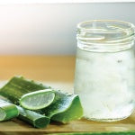 A cup of aloe vera juice. This all natural aloe vera juice helps the immune system and overall wellness.