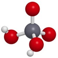 Chromic acid (H2CrO4) molecule, chemical structure. Chromic acid is a highly corrosive oxidising agent and contains the highly toxic and carcinogenic hexavalent chromium.