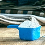 A full cup of laundry detergent. The two most common hazardous household chemicals are laundry and dishwasher detergent.