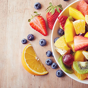 Fruits in a bowl. Digestive enzymes help break down the fiber.