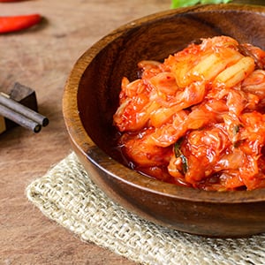 A bowl of kimchi. Fermented foods are great for the intestinal flora.