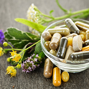 A bowl of organic supplements.