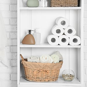 A bathroom shelf.