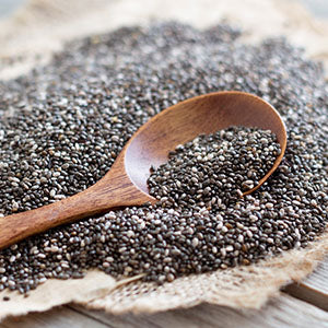 A plate of chia seeds, which are a natural superfood.