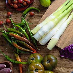 A table full of vegetables. Bioavailability is the quantity of a nutrient that is absorbed by the body.